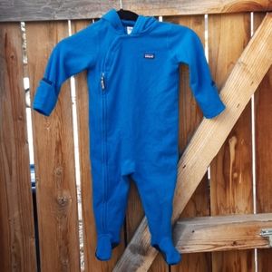Patagonia blue hooded fleece onesie baby sz 12-18M